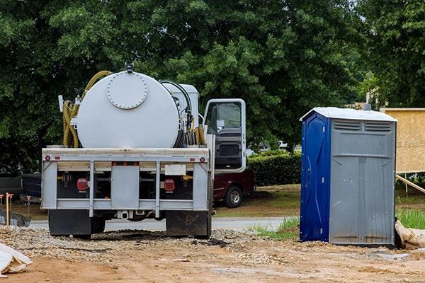 Portable sanitation team preparing equipment